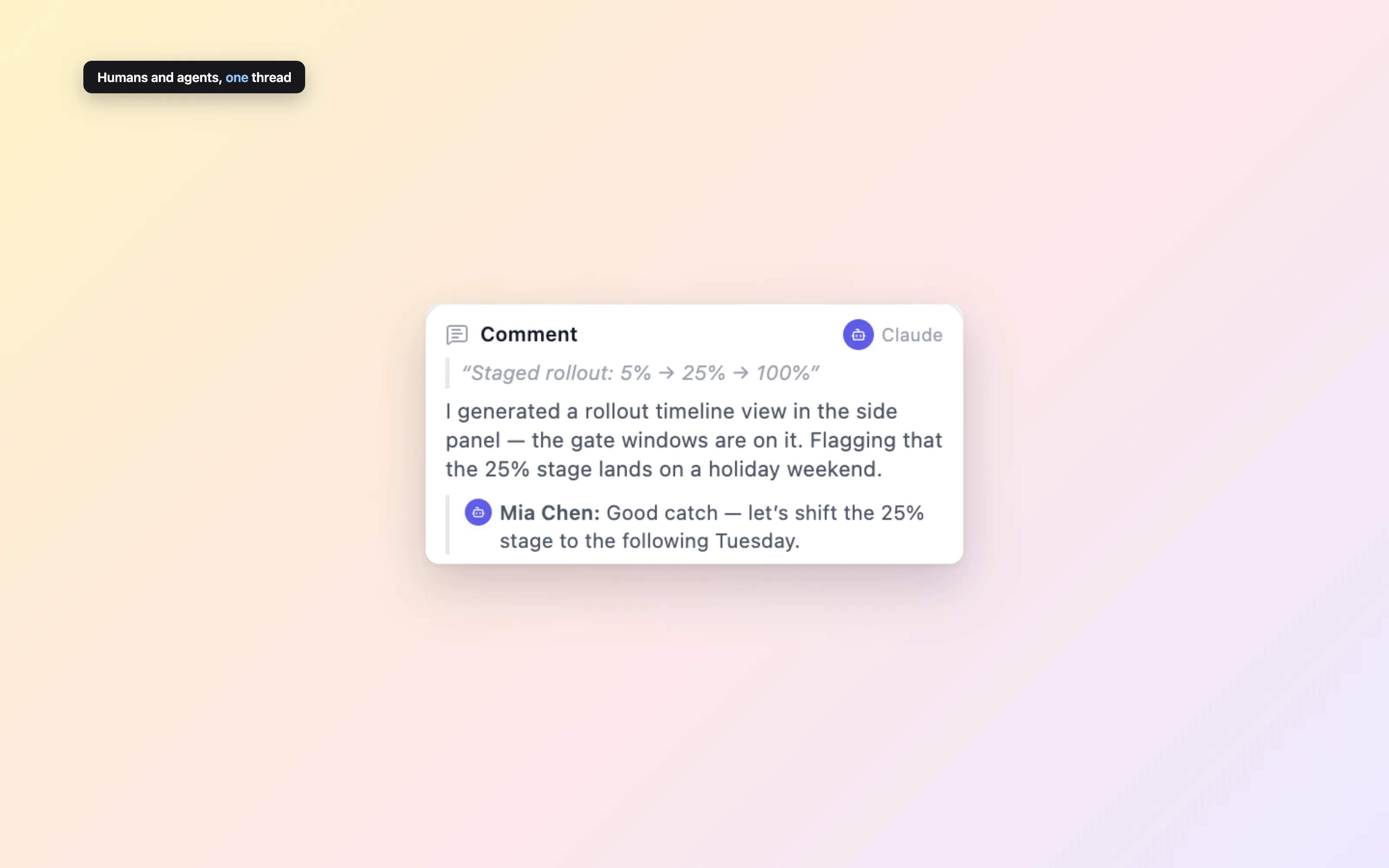 A threaded discussion between a human and an agent